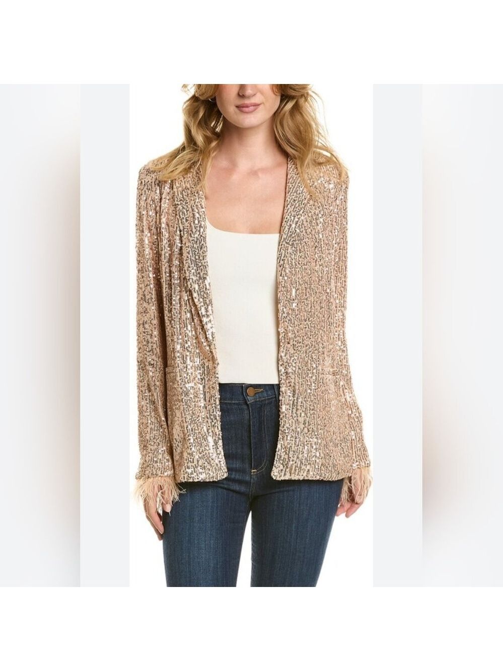 Nicole Miller - Charlotte Allover Sequin Feather Trimmed Jacket (NWOT)